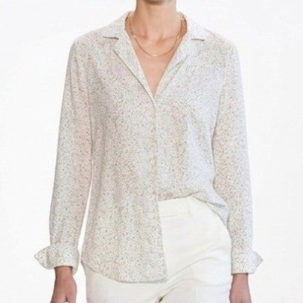Wilfred Aritzia Floral Button Down Shirt Camp Collar Viscose Blouse White Medium